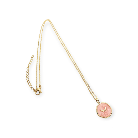necklace steel gold chain and pink round1